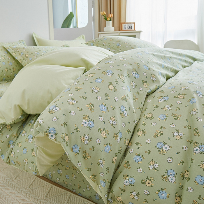 91家纺网 家纺一手货源 找家纺 元元 2024新款小清新全棉四件套系列 韩式清新-绿