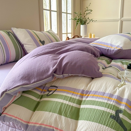 91家纺网 家纺一手货源 找家纺 （总）安哆啦 2024新款A类提花有氧泡泡棉泡芙棉四件套