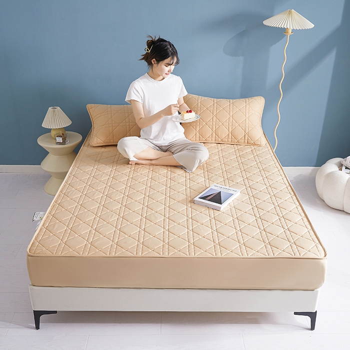 91家纺网 家纺一手货源 找家纺 3C 2024新款全棉水洗棉棉花床笠 米驼色