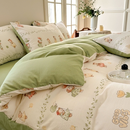 91家纺网 家纺一手货源 找家纺 （总）安哆啦 2024新款A类提花有氧泡泡棉泡芙棉四件套