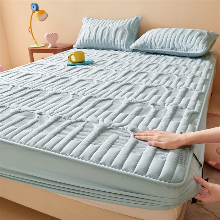 91家纺网 家纺一手货源 找家纺 3C 2024新款miumiu全棉水洗棉床笠 浅蓝色