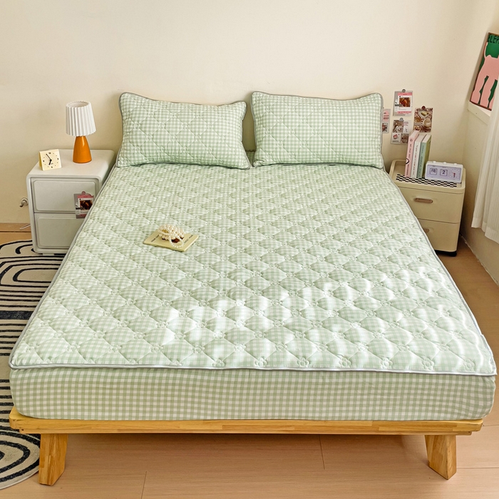 91家纺网 家纺一手货源 找家纺 纽缦家纺 2024云朵棉亲肤加厚加棉床笠 小绿格