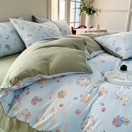 91家纺网 家纺一手货源 找家纺 （总）安哆啦 2024新款A类提花有氧泡泡棉泡芙棉四件套