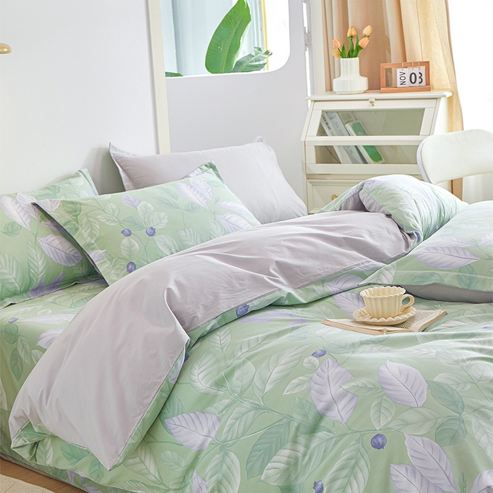 91家纺网 家纺一手货源 找家纺 元元 2024新款小清新全棉四件套系列 淡然若尘-绿