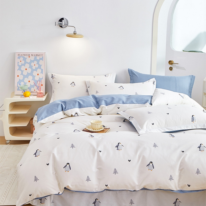 91家纺网 家纺一手货源 找家纺 元元 2024新款小清新全棉四件套系列 嗨皮-米