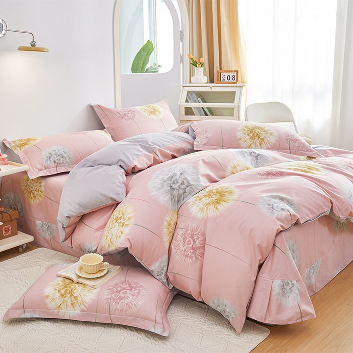 91家纺网 家纺一手货源 找家纺 元元 2024新款小清新全棉四件套系列 惟妙惟肖-粉