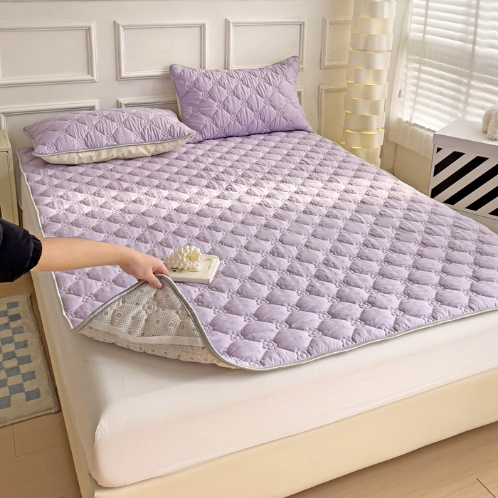 91家纺网 家纺一手货源 找家纺 纽缦家纺 2024云朵棉加厚加棉床垫 纯色芋泥紫