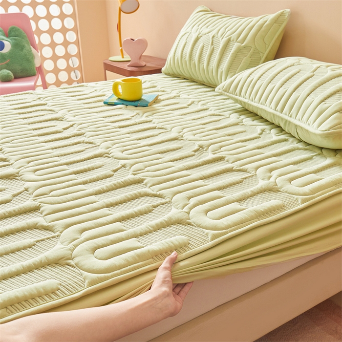 91家纺网 家纺一手货源 找家纺 3C 2024新款miumiu全棉水洗棉床笠 青果绿