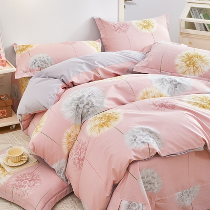 91家纺网 家纺一手货源 找家纺 元元 2024新款小清新全棉四件套系列 -被套夹棉四件套 惟妙惟肖-粉