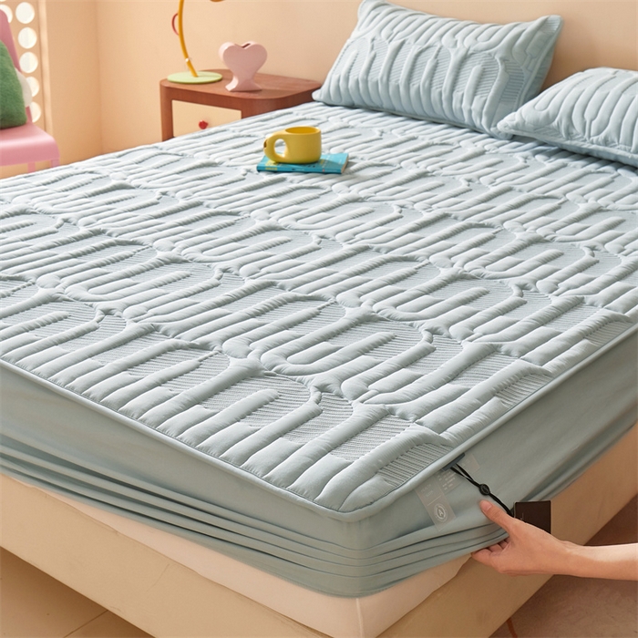 91家纺网 家纺一手货源 找家纺 3C 2024新款miumiu全棉水洗棉床笠 浅蓝色