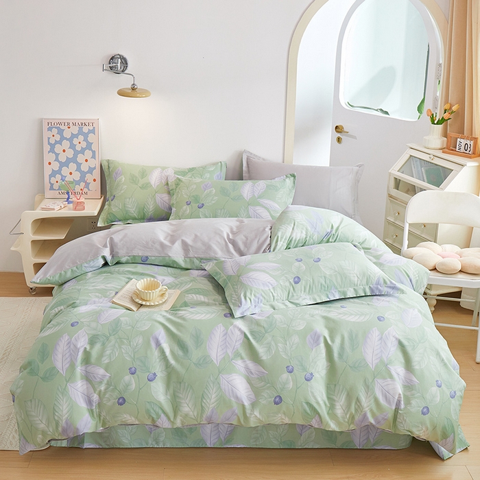 91家纺网 家纺一手货源 找家纺 元元 2024新款小清新全棉四件套系列 淡然若尘-绿