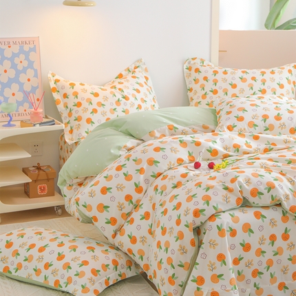 91家纺网 家纺一手货源 找家纺 元元 2024新款小清新全棉四件套系列 -被套夹棉四件套 果实