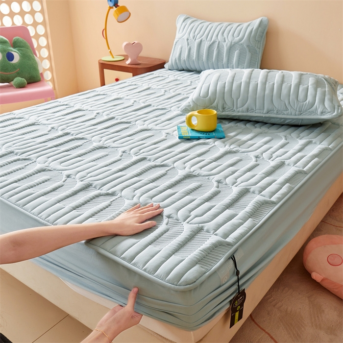 91家纺网 家纺一手货源 找家纺 3C 2024新款miumiu全棉水洗棉床笠 浅蓝色