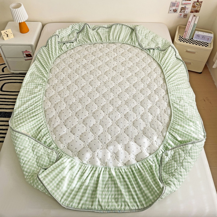 91家纺网 家纺一手货源 找家纺 纽缦家纺 2024云朵棉亲肤加厚加棉床笠 小绿格