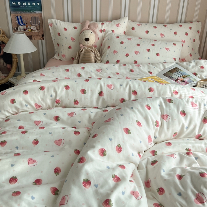 91家纺网 家纺一手货源 找家纺 卧趣2024新款A类全棉有氧双层纱四件套 爱的盟约