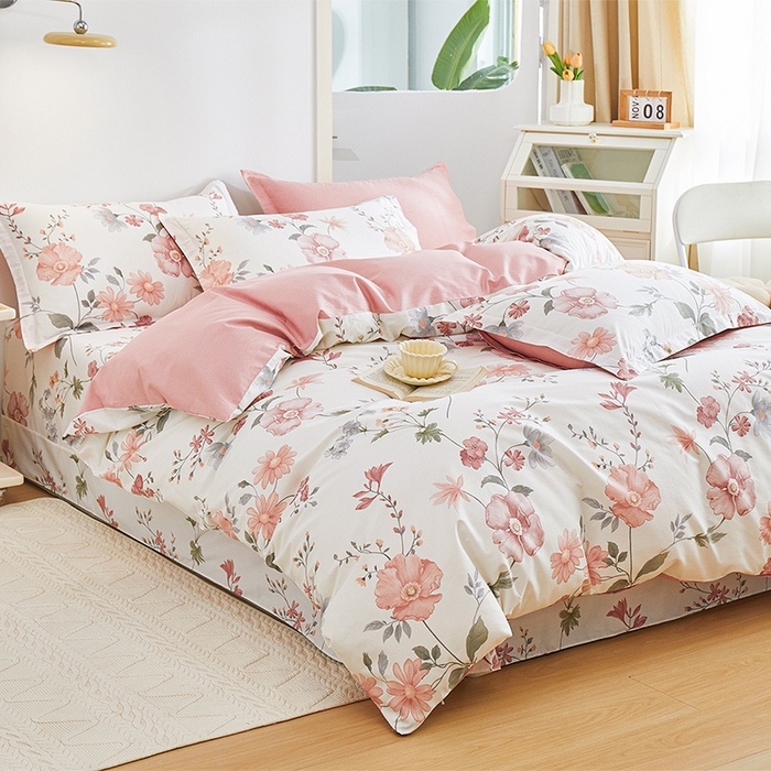 91家纺网 家纺一手货源 找家纺 元元 2024新款小清新全棉四件套系列 莫兰朵-粉