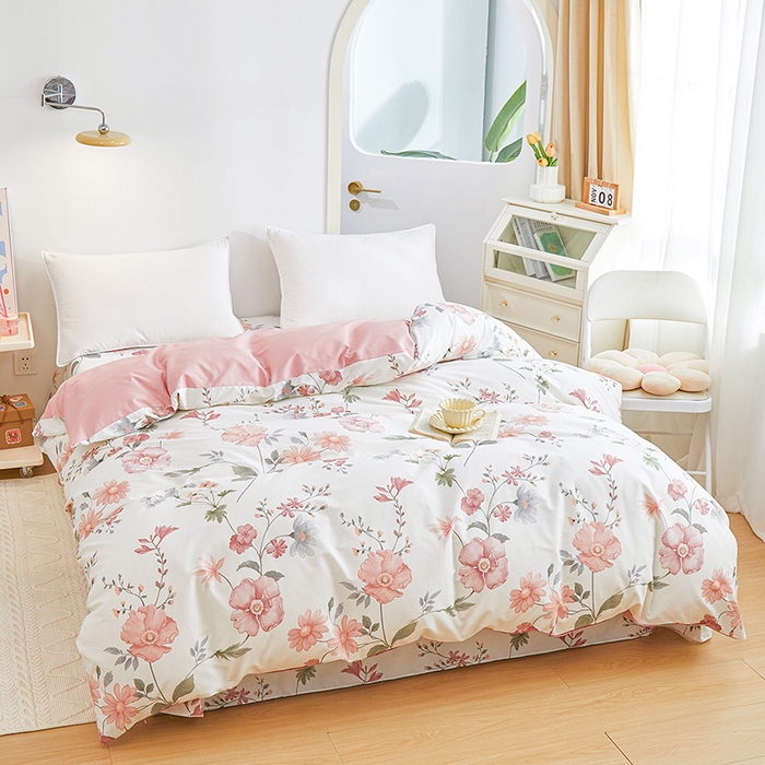 91家纺网 家纺一手货源 找家纺 元元 2024新款小清新全棉四件套系列 莫兰朵-粉