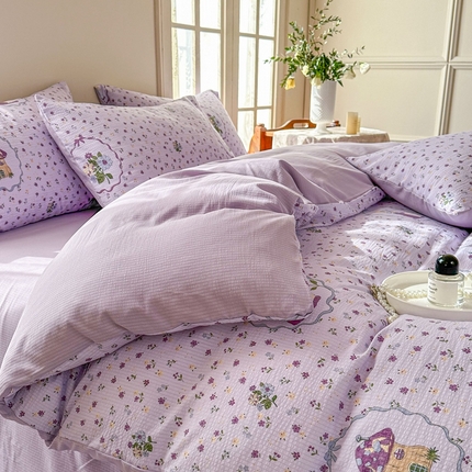 91家纺网 家纺一手货源 找家纺 （总）安哆啦 2024新款A类提花有氧泡泡棉泡芙棉四件套