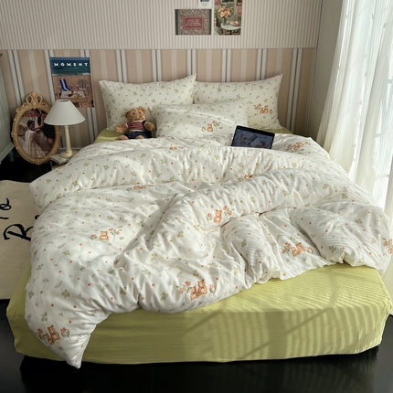 91家纺网 家纺一手货源 找家纺 （总）卧趣2024新款A类全棉有氧双层纱四件套