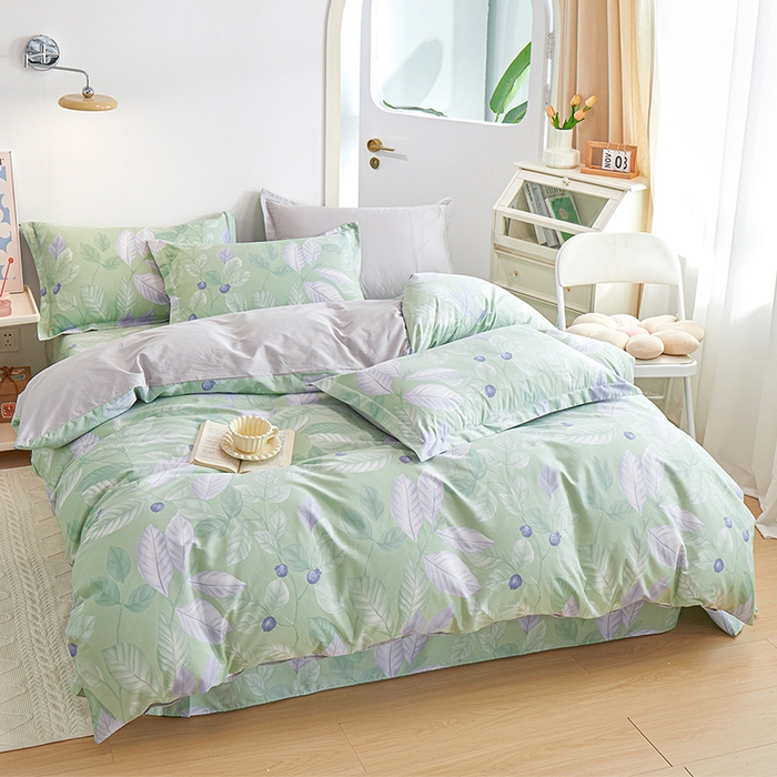 91家纺网 家纺一手货源 找家纺 元元 2024新款小清新全棉四件套系列 淡然若尘-绿