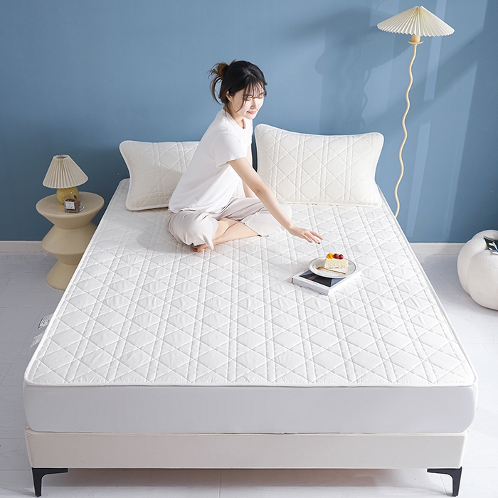 91家纺网 家纺一手货源 找家纺 3C 2024新款全棉水洗棉棉花床笠 素雅白