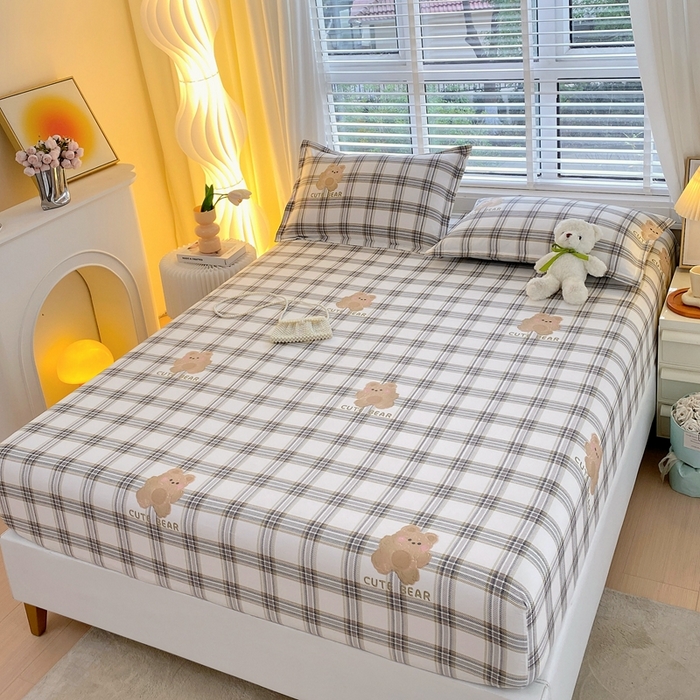 91家纺网 家纺一手货源 找家纺 金丝兔 2025新款植物羊绒磨毛单床笠 格子熊