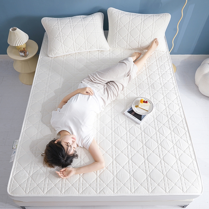 91家纺网 家纺一手货源 找家纺 3C 2024新款全棉水洗棉棉花床笠 素雅白