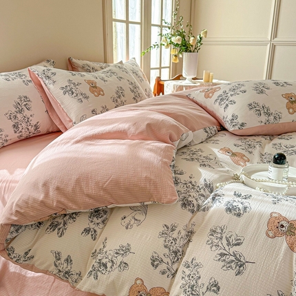 91家纺网 家纺一手货源 找家纺 （总）安哆啦 2024新款A类提花有氧泡泡棉泡芙棉四件套