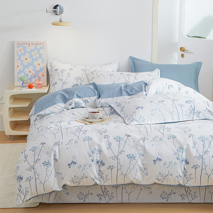 91家纺网 家纺一手货源 找家纺 元元 2024新款小清新全棉四件套系列 璀璨-兰