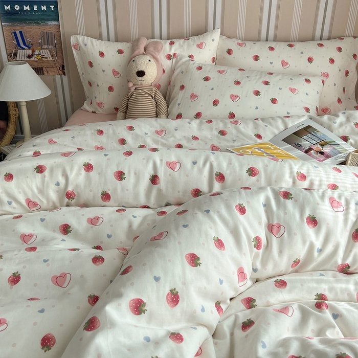 91家纺网 家纺一手货源 找家纺 卧趣2024新款A类全棉有氧双层纱四件套 爱的盟约