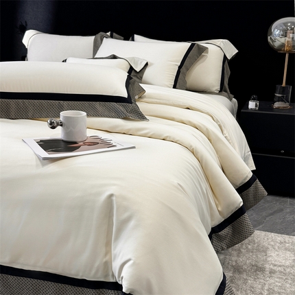 91家纺网 家纺一手货源 找家纺 （总）时亿 2024新款100支长绒棉拼接色织四件套-邂逅