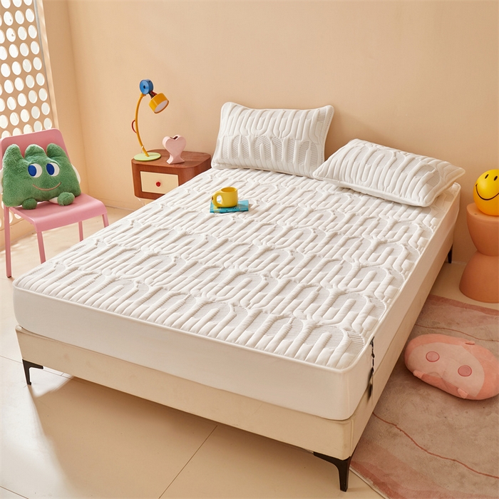 91家纺网 家纺一手货源 找家纺 3C 2024新款miumiu全棉水洗棉床笠 云朵白