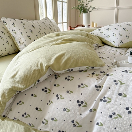 91家纺网 家纺一手货源 找家纺 （总）安哆啦 2024新款A类提花有氧泡泡棉泡芙棉四件套