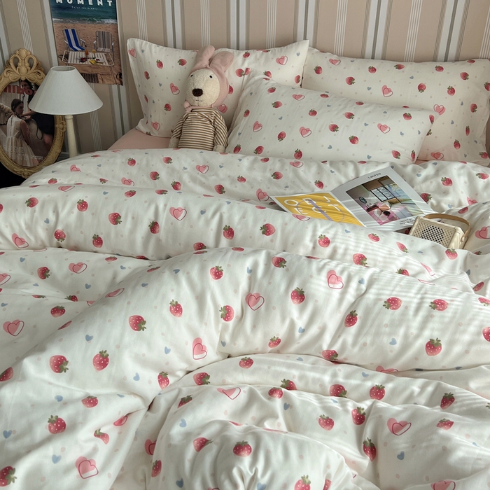 91家纺网 家纺一手货源 找家纺 卧趣2024新款A类全棉有氧双层纱四件套 爱的盟约