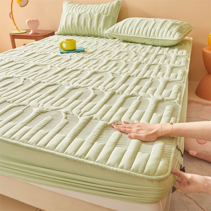 91家纺网 家纺一手货源 找家纺 3C 2024新款miumiu全棉水洗棉床笠 青果绿