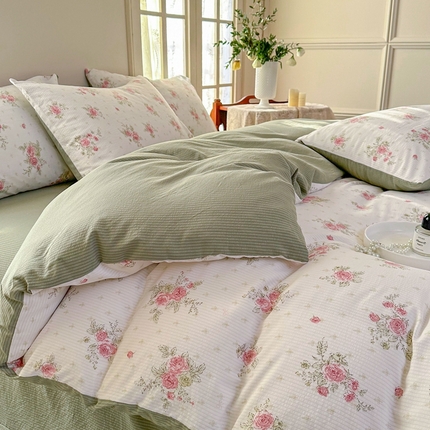 91家纺网 家纺一手货源 找家纺 （总）安哆啦 2024新款A类提花有氧泡泡棉泡芙棉四件套