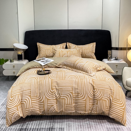 91家纺网 家纺一手货源 找家纺 凌鼎 2025新款喷气加厚磨毛四件套系列2旋转时空咖