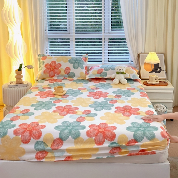 91家纺网 家纺一手货源 找家纺 金丝兔 2025新款植物羊绒磨毛单床笠 七色花