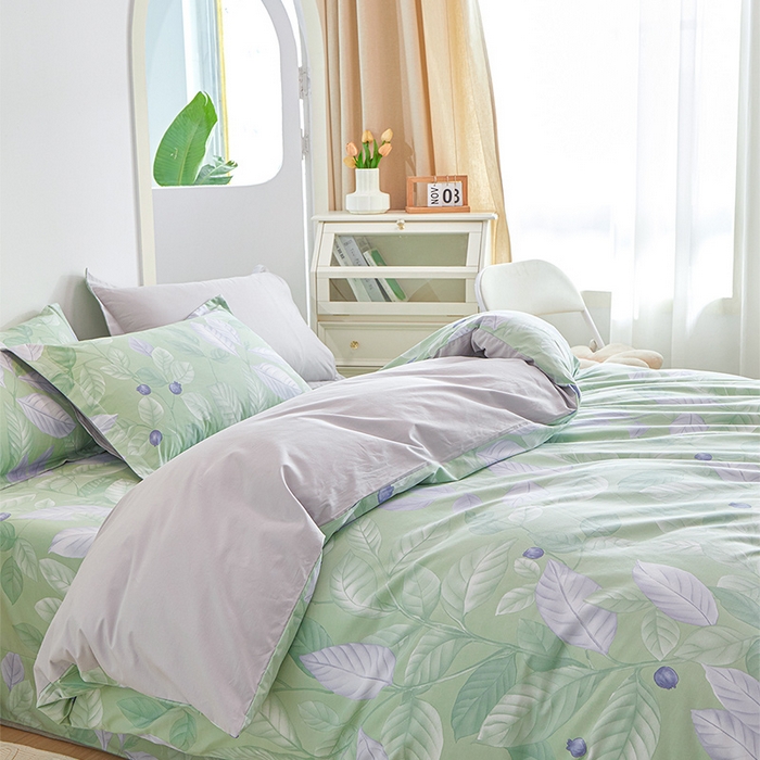 91家纺网 家纺一手货源 找家纺 元元 2024新款小清新全棉四件套系列 淡然若尘-绿