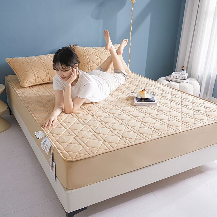 91家纺网 家纺一手货源 找家纺 3C 2024新款全棉水洗棉棉花床笠 米驼色