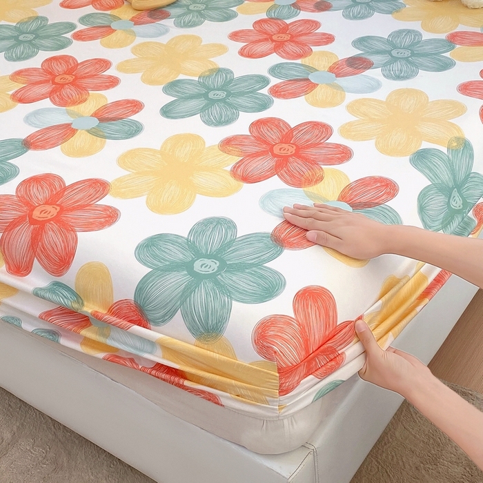 91家纺网 家纺一手货源 找家纺 金丝兔 2025新款植物羊绒磨毛单床笠 七色花