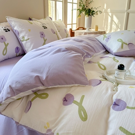 91家纺网 家纺一手货源 找家纺 （总）安哆啦 2024新款A类提花有氧泡泡棉泡芙棉四件套