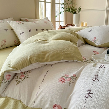 91家纺网 家纺一手货源 找家纺 （总）安哆啦 2024新款A类提花有氧泡泡棉泡芙棉四件套