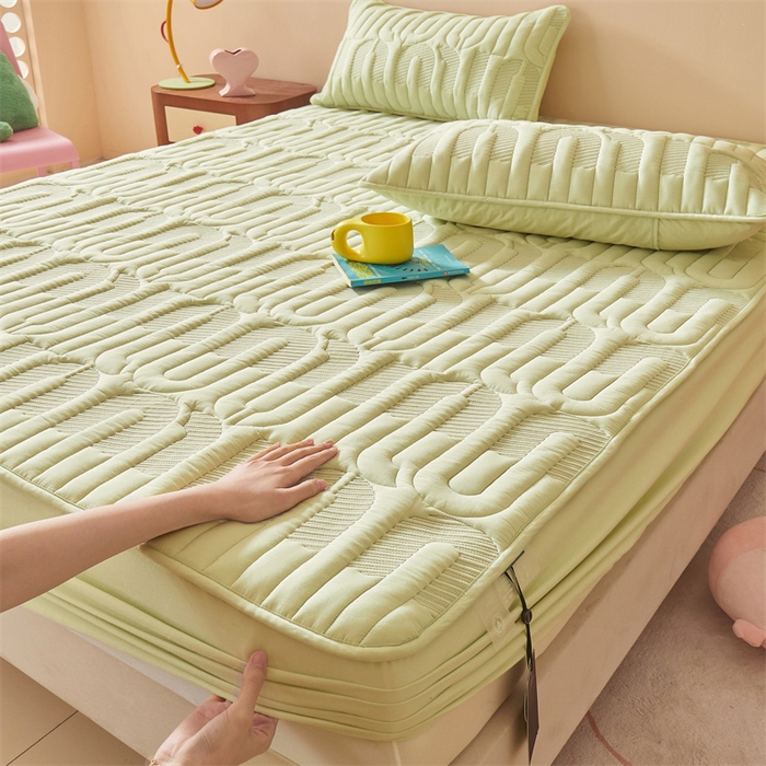 91家纺网 家纺一手货源 找家纺 3C 2024新款miumiu全棉水洗棉床笠 青果绿