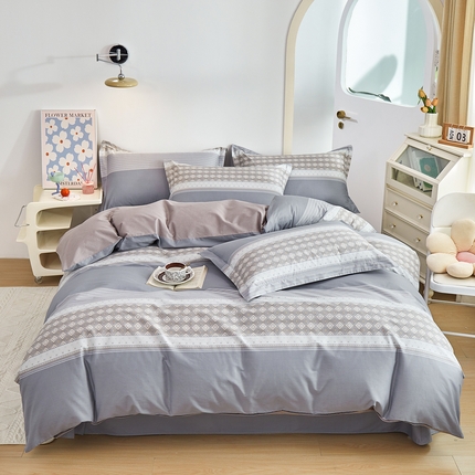 91家纺网 家纺一手货源 找家纺 元元 2024新款小清新全棉四件套系列 印象都市-灰