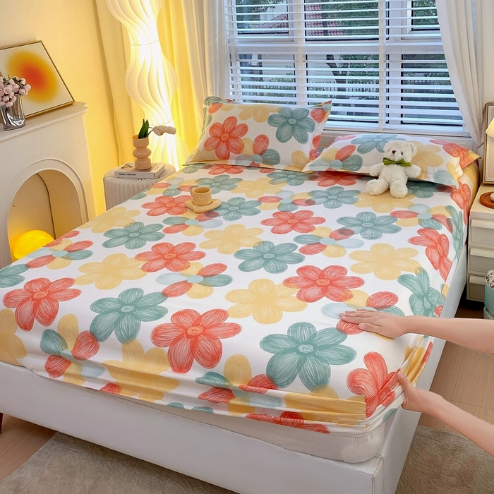 91家纺网 家纺一手货源 找家纺 金丝兔 2025新款植物羊绒磨毛单床笠 七色花