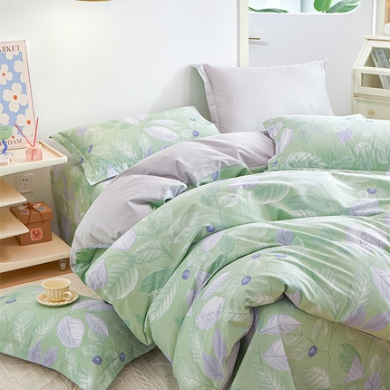 元元 2024新款小清新全棉四件套系列 -被套夹棉四件套 淡然若尘-绿