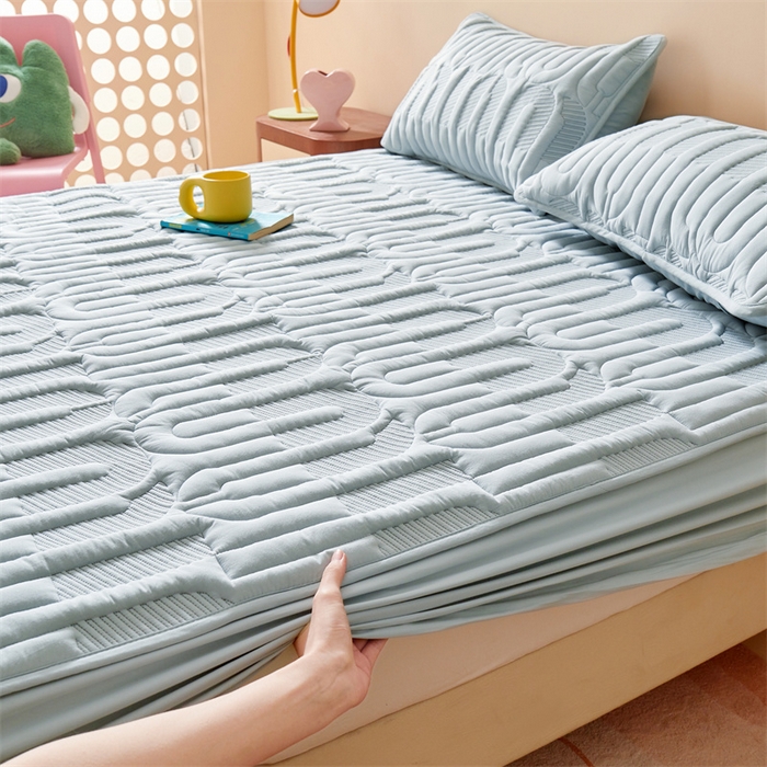 91家纺网 家纺一手货源 找家纺 3C 2024新款miumiu全棉水洗棉床笠 浅蓝色