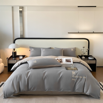 91家纺网 家纺一手货源 找家纺 （总）欣晴家纺 2024年新款亲肤超柔水洗棉磨毛纯色刺绣四件套-梵妮系列