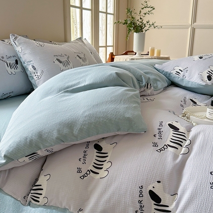 91家纺网 家纺一手货源 找家纺 （总）安哆啦 2024新款A类提花有氧泡泡棉泡芙棉四件套